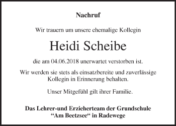 Traueranzeige von Heidi Scheibe von Märkische Oderzeitung