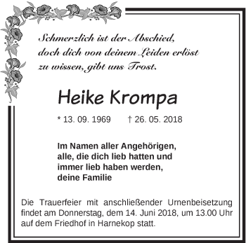 Traueranzeige von Heike Krompa von Märkische Oderzeitung