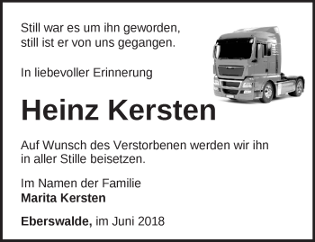 Traueranzeige von Heinz Kersten von Märkische Oderzeitung