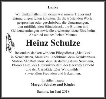 Traueranzeige von Heinz Schulze von Märkische Oderzeitung