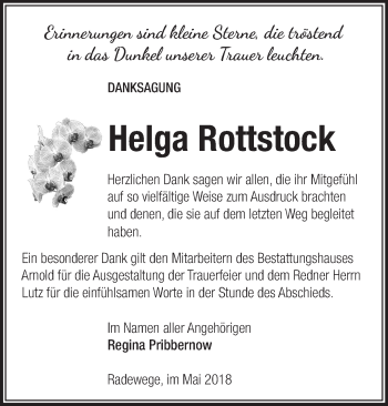 Traueranzeige von Helga Rottstock von Märkische Oderzeitung