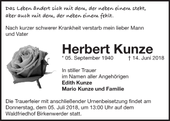 Traueranzeige von Herbert Kunze von Märkische Oderzeitung