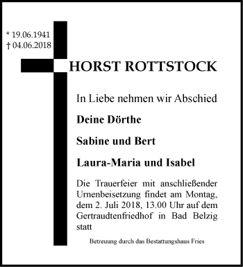 Traueranzeige von Horst Rottstock von Märkische Oderzeitung