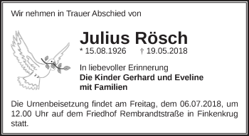 Traueranzeige von Julius Rösch von Märkische Oderzeitung