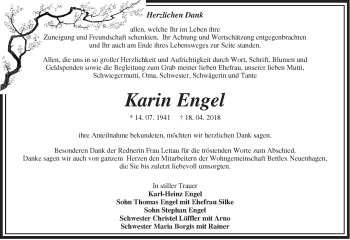 Traueranzeige von Karin Engel von Märkische Oderzeitung