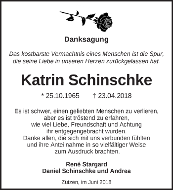 Traueranzeige von Katrin Schinschke von Märkische Oderzeitung