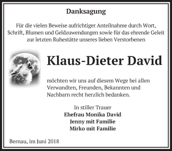 Traueranzeige von Klaus-Dieter David von Märkische Oderzeitung