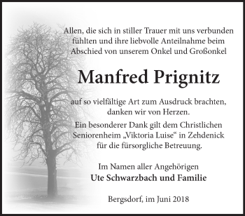 Traueranzeige von Manfred Prignitz von Märkische Oderzeitung