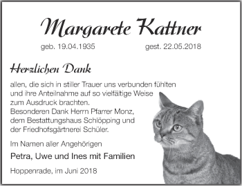 Traueranzeige von Margarete Kattner von Märkische Oderzeitung