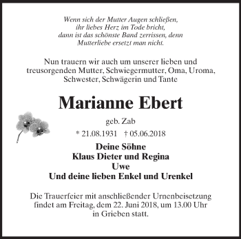 Traueranzeige von Marianne Ebert von Märkische Oderzeitung