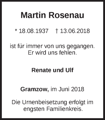 Traueranzeige von Martin Rosenau von Märkische Oderzeitung