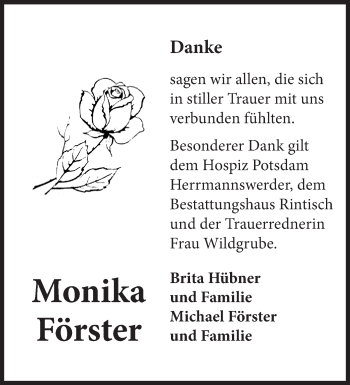 Traueranzeige von Monika Förster von Märkische Oderzeitung