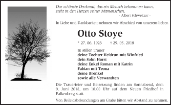 Traueranzeige von Otto Stoye von Märkische Oderzeitung