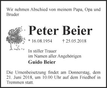 Traueranzeige von Peter Beier von Märkische Oderzeitung