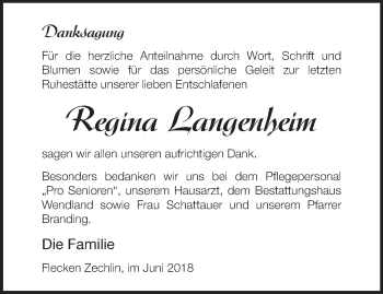 Traueranzeige von Regina Langenheim von Märkische Oderzeitung