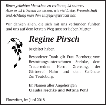 Traueranzeige von Regine Pirsch von Märkische Oderzeitung