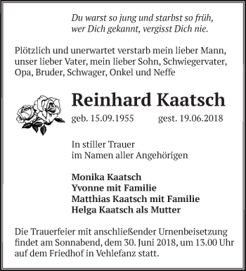 Traueranzeige von Reinhard Kaatsch von Märkische Oderzeitung