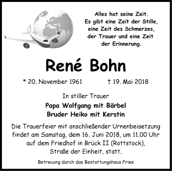 Traueranzeige von Reni Bohn von Märkische Oderzeitung