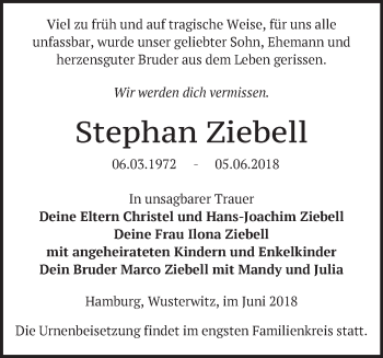 Traueranzeige von Stephan Ziebell von Märkische Oderzeitung