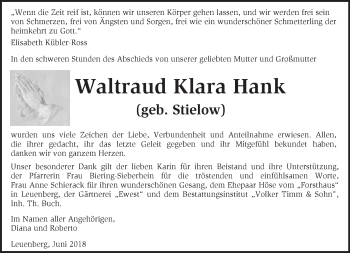 Traueranzeige von Waltraud Klara Hank von Märkische Oderzeitung