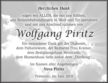 Traueranzeige von Wolfgang Piritz von Märkische Oderzeitung