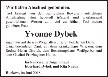 Traueranzeige von Yvonne Dybek von Märkische Oderzeitung