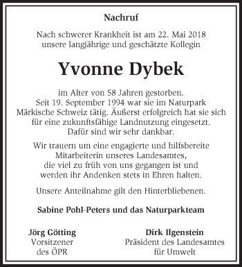 Traueranzeige von Yvonne Dybek von Märkische Oderzeitung