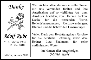 Traueranzeige von Adolf Rube von Märkische Oderzeitung