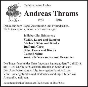 Traueranzeige von Andreas Thrams von Märkische Oderzeitung