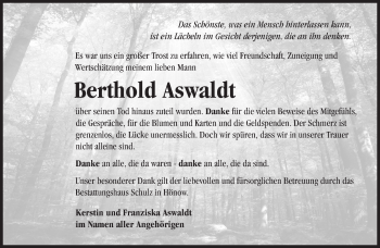 Traueranzeige von Berthold Aswaldt von Märkische Oderzeitung