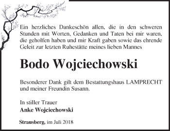 Traueranzeige von Bodo Wojciechowski von Märkische Oderzeitung