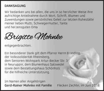 Traueranzeige von Brigitte Mohnke von Märkische Oderzeitung