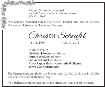 Traueranzeige von Christa Scheufel von Märkische Oderzeitung