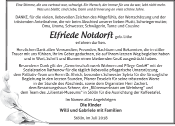 Traueranzeige von Elfriede Notdorft von Märkische Oderzeitung