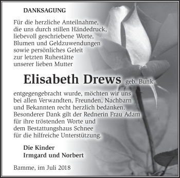 Traueranzeige von Elisabeth Drews von Märkische Oderzeitung