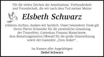 Traueranzeige von Elsbeth Schwarz von Märkische Oderzeitung