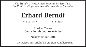 Traueranzeige von Erhard Berndt von Märkische Oderzeitung