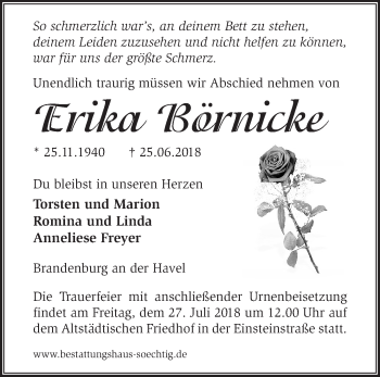 Traueranzeige von Erika Börnicke von Märkische Oderzeitung