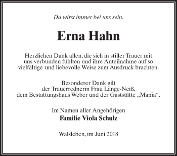 Traueranzeige von Erna Hahn von Märkische Oderzeitung