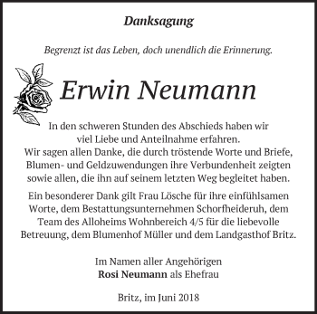 Traueranzeige von Erwin Neumann von Märkische Oderzeitung