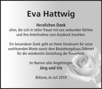 Traueranzeige von Eva Hattwig von Märkische Oderzeitung