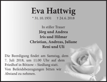 Traueranzeige von Eva Hattwig von Märkische Oderzeitung