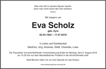 Traueranzeige von Eva Scholz von Märkische Oderzeitung