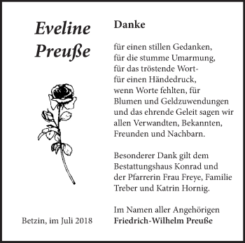 Traueranzeige von Eveline Preuße von Märkische Oderzeitung