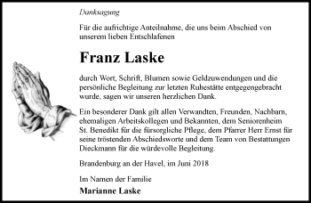 Traueranzeige von Franz Laske von Märkische Oderzeitung