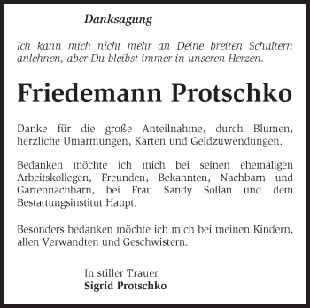 Traueranzeige von Friedemann Protschko von Märkische Oderzeitung