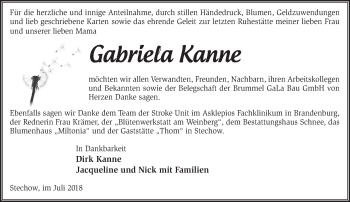 Traueranzeige von Gabriela Kanne von Märkische Oderzeitung