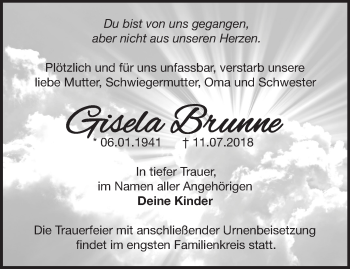 Traueranzeige von Gisela Brunne von Märkische Oderzeitung