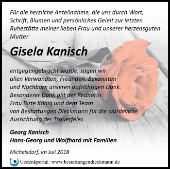 Traueranzeige von Gisela Kanisch von Märkische Oderzeitung