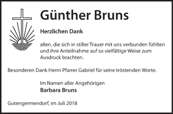 Traueranzeige von Günther Bruns von Märkische Oderzeitung